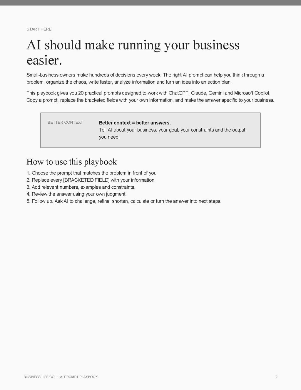 The Small Business AI Prompt Library — 20 Prompts to Save Time, Make Better Decisions & Grow Your Business